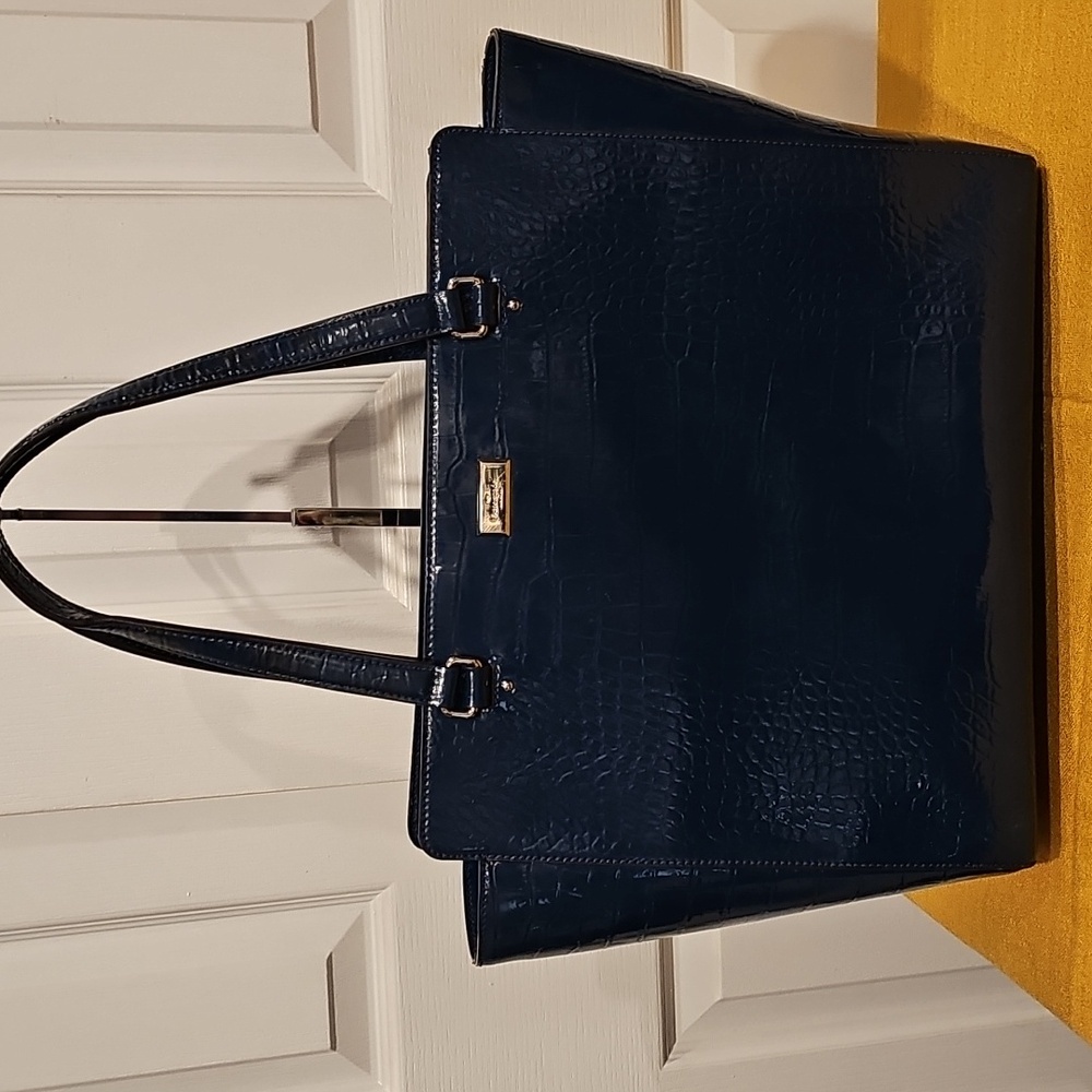 KATE SPADE PURSE ELISSA BRISTOL DRIVE CROC PETROL BLUE LEATHER SHOULDER BAG EUC